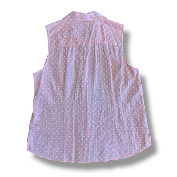 Croft & Barrow Women’s L Sleeveless Blouse Coral Pink White Polka Dot Cotton Top - Picture 4 of 6